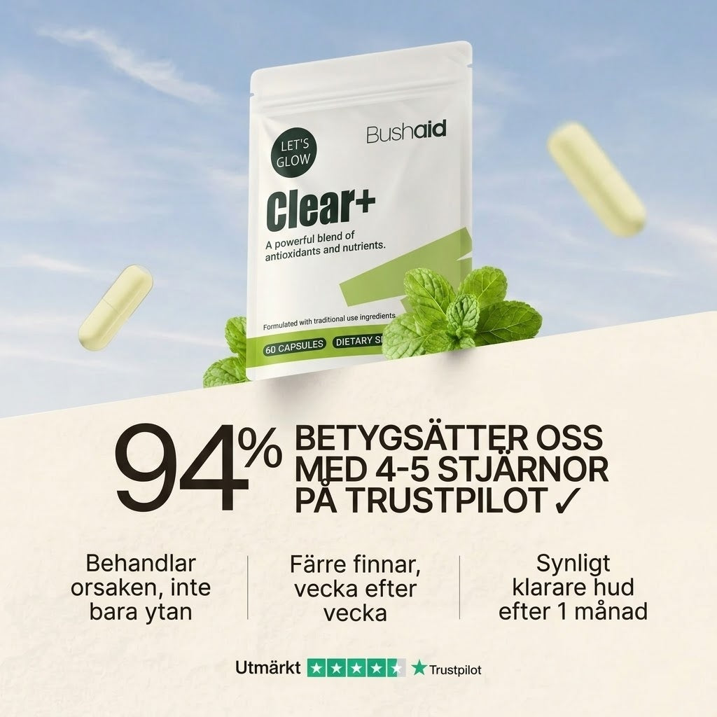 Clear+| 100 % naturligt stöd för hud som är benägen att få finnar.