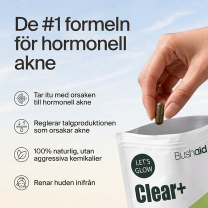 Clear+| 100 % naturligt stöd för hud som är benägen att få finnar.