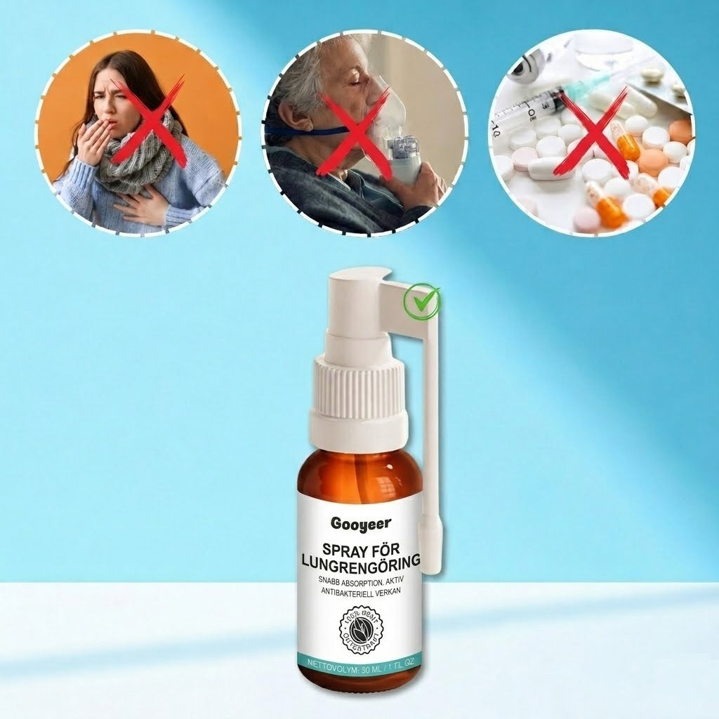 Gooyeer-Spray™ | Tar bort upp till 92 % av det ansamlade slemmet i lungorna inom 48 timmar